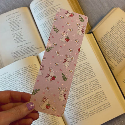 Pink strawberry bunny bookmark (sparkle) – Handmade