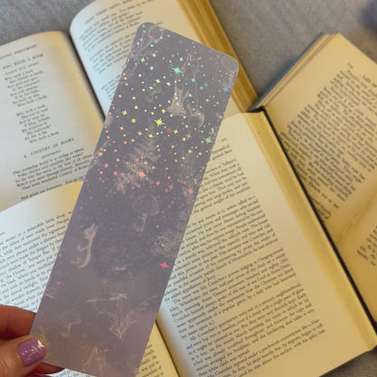 Icy blue flora and fauna bookmark (sparkle) – Handmade