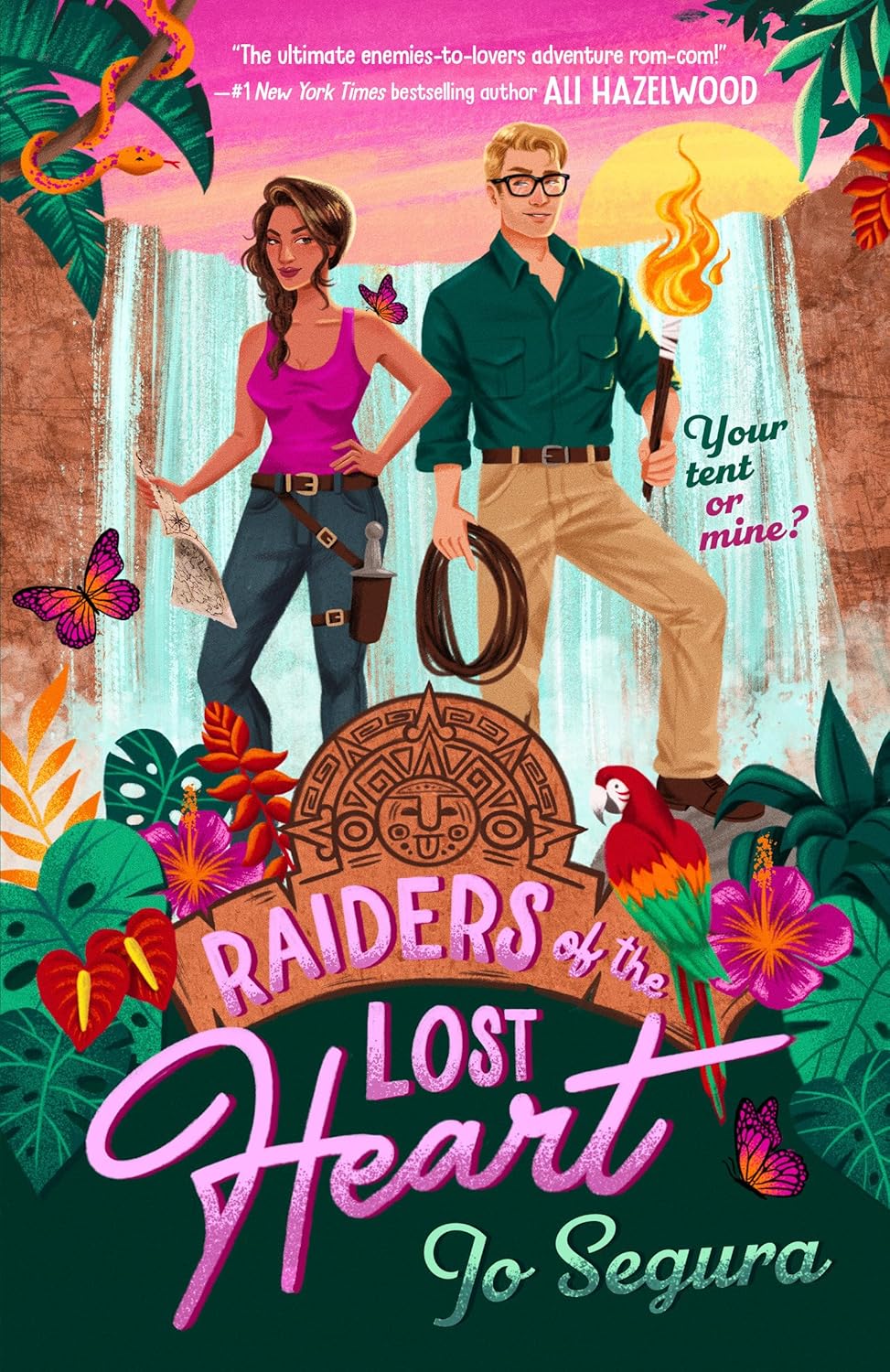 Book cover of 'Raiders of the Lost Heart' with two characters in a tropical setting.