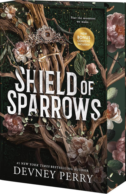 Book cover of 'Shield of Sparrows' by Devney Perry with decorative elements 