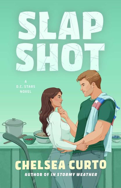 Book cover of 'Slap Shot' by Chelsea Curto featuring a couple in a kitchen.