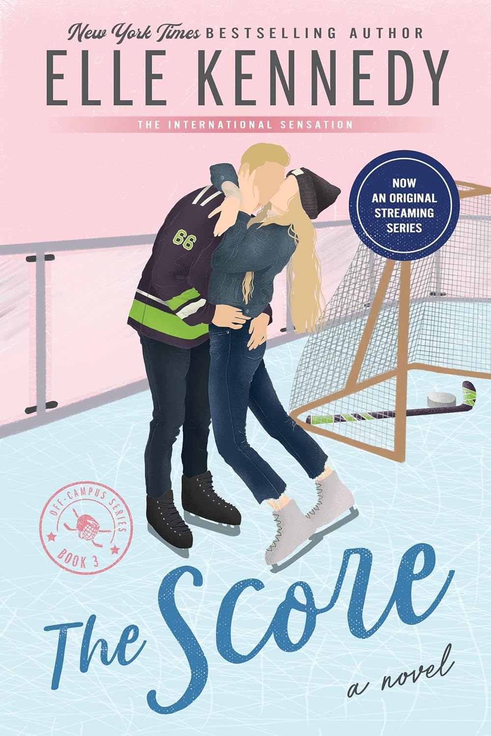 Book cover of 'The Score' by Elle Kennedy featuring two people on an ice rink.