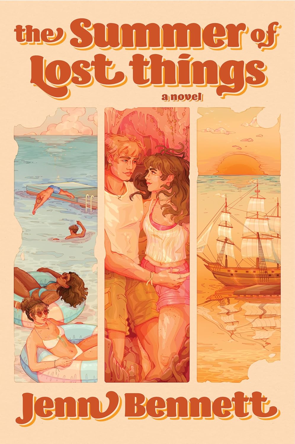 Book cover of 'The Summer of Lost Things' by Jenny Bennett with beach scenes and a couple.