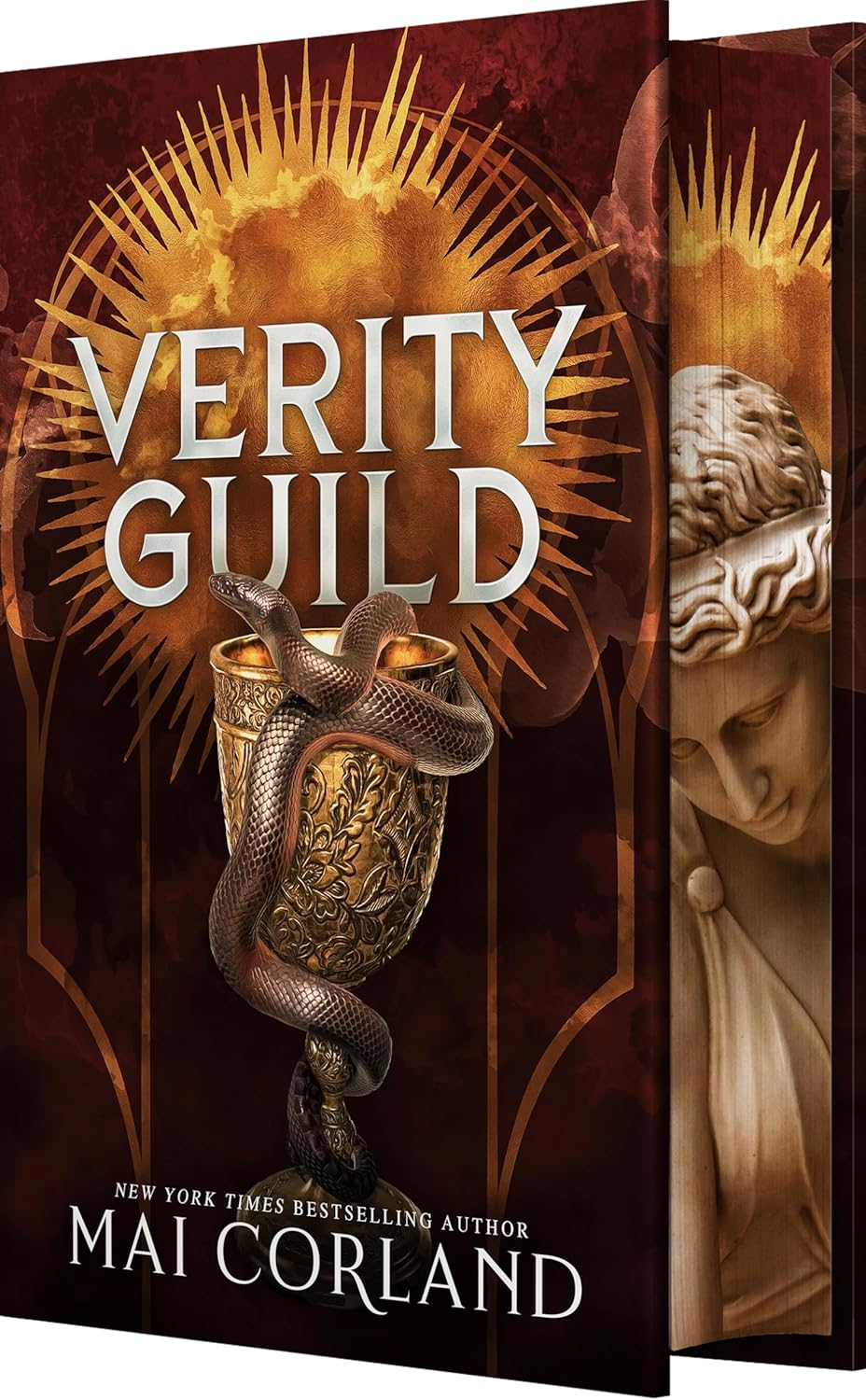 Book cover of 'Verity Guild' by Mai Corland with a decorative emblem and snake design.