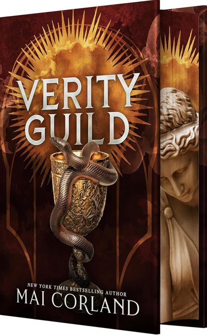 Book cover of 'Verity Guild' by Mai Corland with a decorative emblem and snake design.